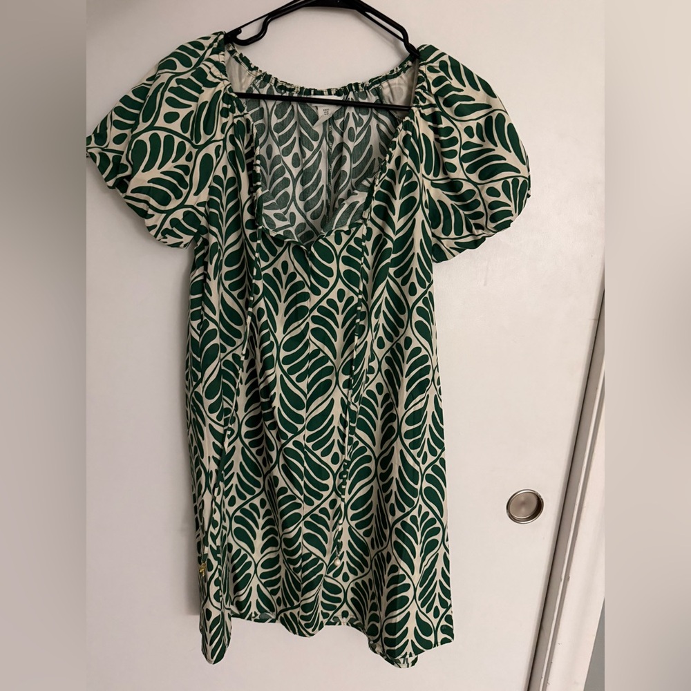 Green and White Print Dress